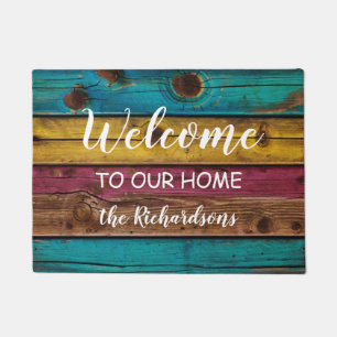  Modern Welcome to Our Home Colourful Wood Custom  Doormat