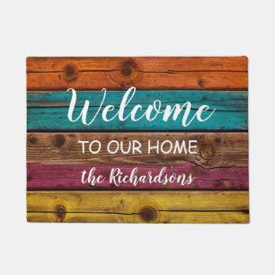 Modern Welcome to Our Home Colourful Wood Custom Doormat