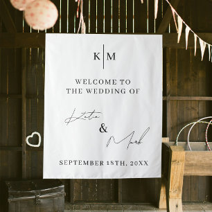Modern Welcome To Our Wedding Script Sign  Tapestry