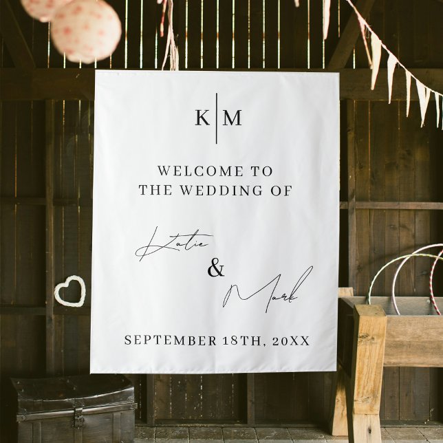 Modern Welcome To Our Wedding Script Sign  Tapestry (Modern Welcome To Our Wedding Script Sign Tapestry)