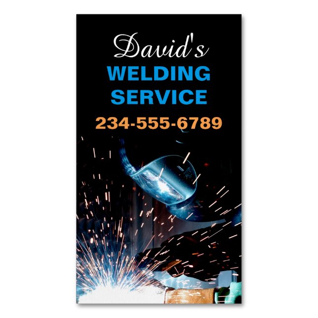 Modern Welding Service and Metal Fabrication Photo Magnetic Business Card (Front Vertical)