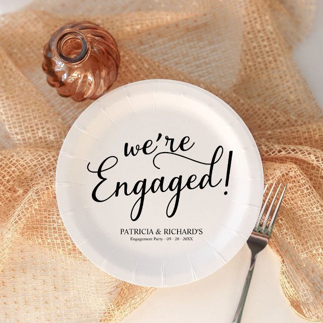 Modern We're Engaged Engagement Party Paper Plate (Creator Uploaded)