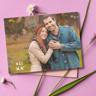 Modern We're Engaged Heart Engagement Info Photo Postcard
