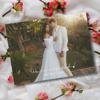 Modern We're Engaged Heart Engagement Info Photo