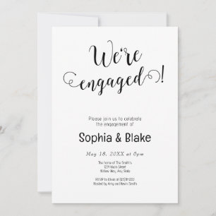 Modern We're Engaged White Engagement Party Invitation