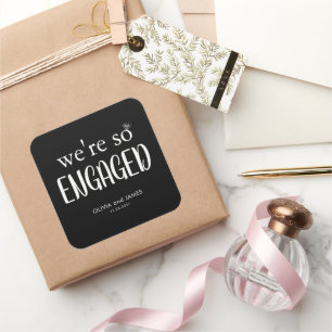 Modern We're So Engaged Diamond Ring Engagement Square Sticker