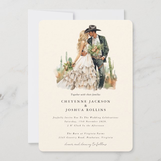 Modern Western Boho Couple Desert Wedding  Invitation (Front)
