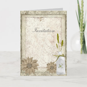 modern western country daisy rustic wedding invitation