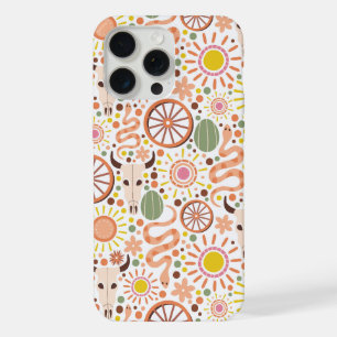 Modern Western Cow Skull Desert Sun Pattern iPhone 15 Pro Max Case