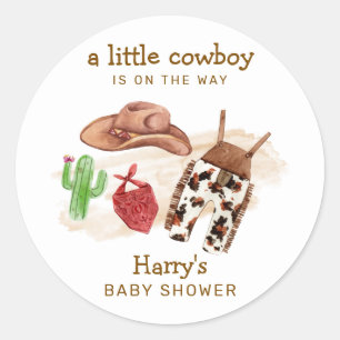 Modern Western Desert Cactus Cowboy Baby Shower Classic Round Sticker