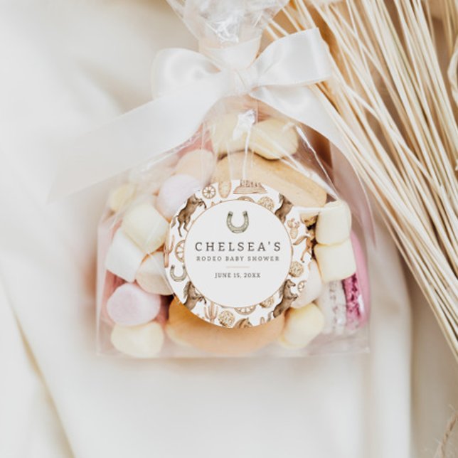 Modern Western Rodeo Watercolor Baby Shower Classic Round Sticker (Creator Uploaded)