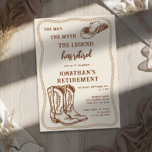 Modern Western Rustic Cowboy Boots Retirement Invitation