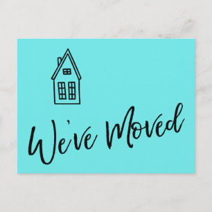 Modern We've Moved Little House Drawing Aqua Postcard
