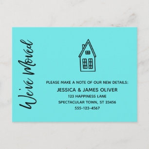 Modern We've Moved Little House Drawing Aqua Postcard