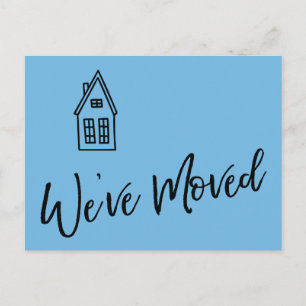 Modern We've Moved Little House Drawing Blue Postcard
