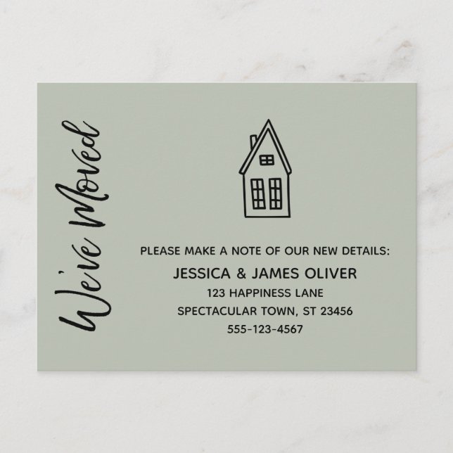 Modern We've Moved Little House Drawing Sage Postcard (Front)