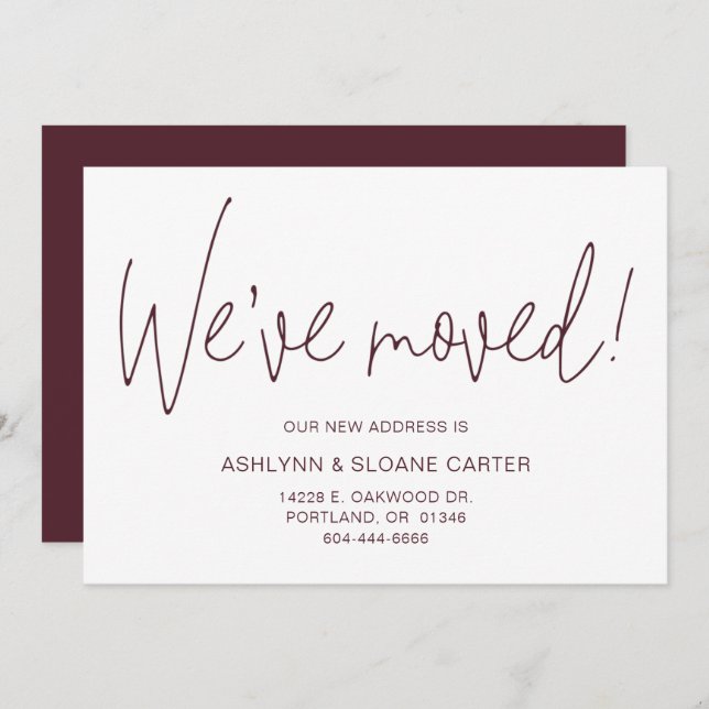 Modern We've Moved New Home Announcement Burgundy (Front/Back)