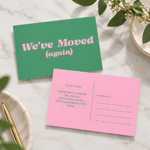 Modern We've Moved New Home Moving Pink Green Postcard