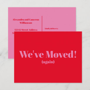 Modern We've Moved New Home Moving   Red Pink Postcard