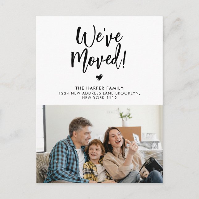 Modern We've Moved Script Photo Moving Announcement Postcard (Front)