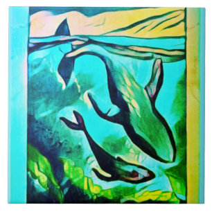 Modern Whale Art Ceramic Tile