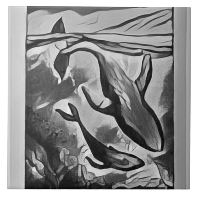 Modern Whale Art Ceramic Tile (Front)