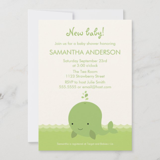 Modern Whale Baby Shower Invitation - Boy/Girl (Front)