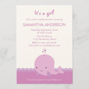 Modern Whale Baby Shower Invitation - Girl