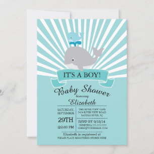 Modern Whale Boys Baby Shower Invitation