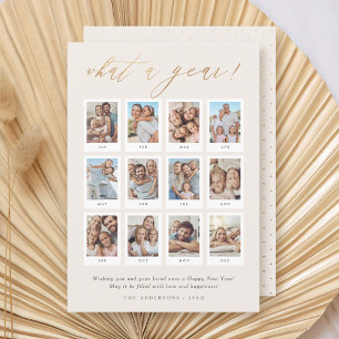 Modern What A Year 12 Photo Collage Happy New Year Holiday Card