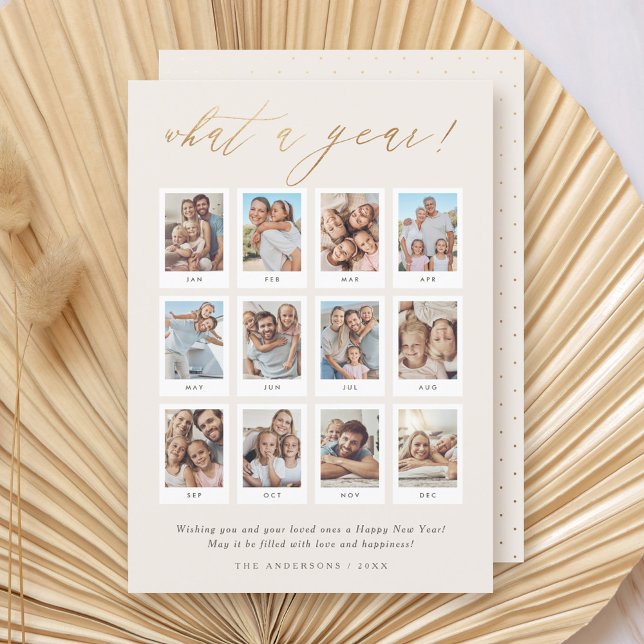 Modern What A Year 12 Photo Collage Happy New Year Holiday Card (Creator Uploaded)