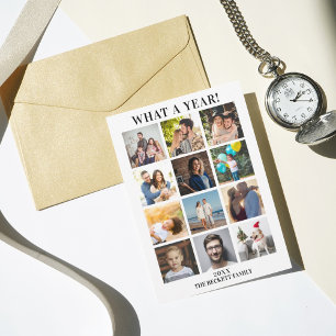 Modern What A Year In Review 12 Photo Collage Holiday Card