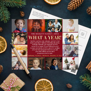 Modern What A Year In Review 12 Photo Collage Real Foil Holiday Postcard