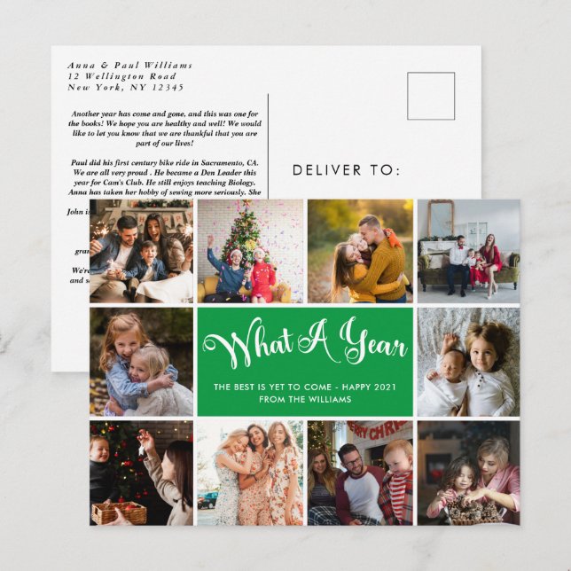 Modern What A Year Photo Collage Postcard (Front/Back)