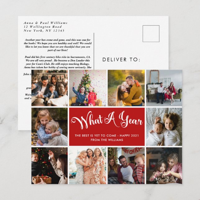 Modern What A Year Photo Collage Postcard (Front/Back)