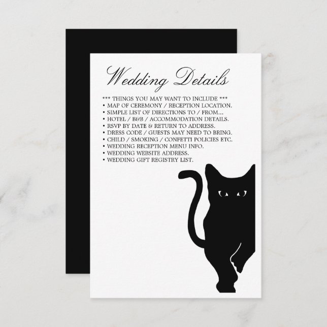 Modern Whimsical Black Cat Wedding Detail Enclosure Card (Front/Back)