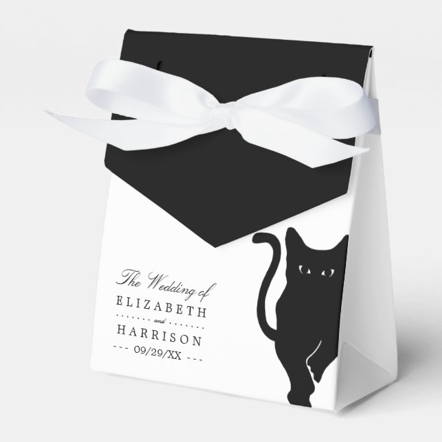 Modern Whimsical Black Cat Wedding Favour Box (Front Side)