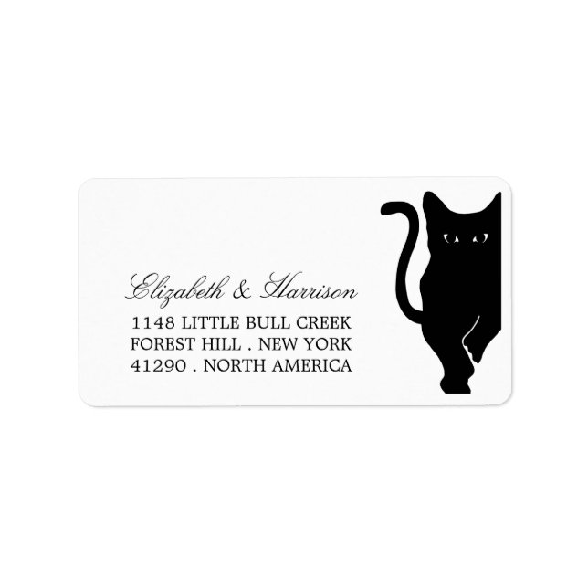 Modern Whimsical Black Cat Wedding Label (Front)