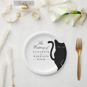 Modern Whimsical Black Cat Wedding Paper Plate