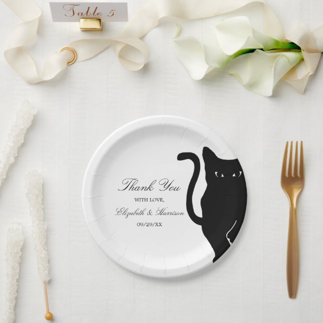 Modern Whimsical Black Cat Wedding Paper Plate (Wedding)
