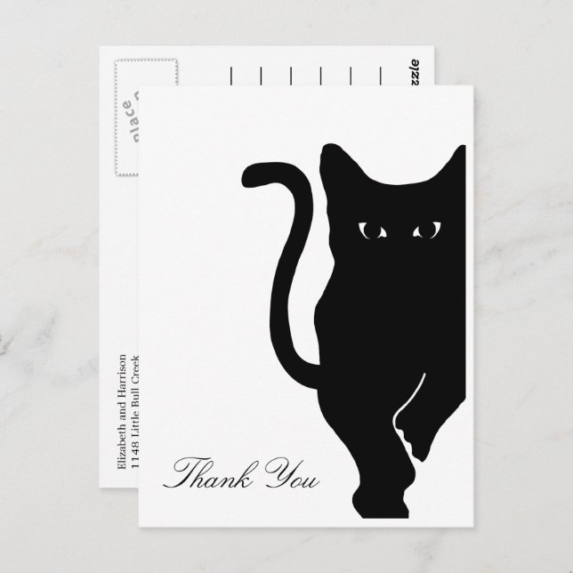 Modern Whimsical Black Cat Wedding Thank You Postcard (Front/Back)