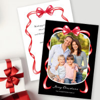 Modern Whimsical Bow Curved Photo Christmas