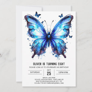 Modern Whimsical Butterfly Boy Birthday Invitation