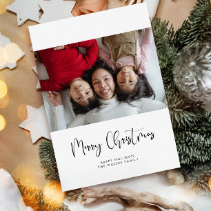 Modern Whimsical Calligraphy Merry Christmas Photo Holiday Card