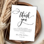 Modern Whimsical Calligraphy Script Photo Wedding Thank You Card<br><div class="desc">Modern Chic Whimsical Calligraphy Script Photo Wedding Thank You Card. Stylish wedding thank you template featuring a full vertical photo, "Thank You" text in a whimsical swirly hand lettering typography swash tail font script in black and white. 2-sided card with pre-made thank you message at the front, and full photo...</div>