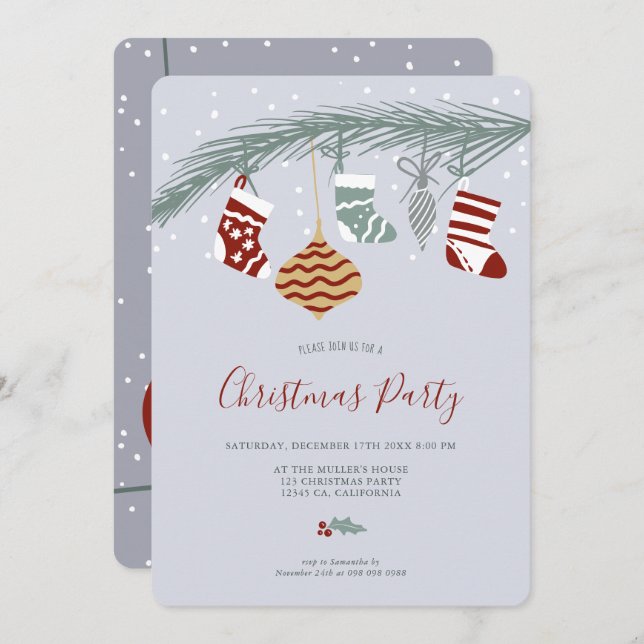 Modern whimsical Christmas socks illustration Invitation (Front/Back)