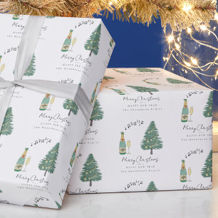Modern Whimsical Christmas Tree Music Wine Custom Wrapping Paper