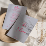 Modern Whimsical Colourful Bright Retro Wedding    Menu<br><div class="desc">A colourful retro funky modern bright  wedding dinner menu. Which features chic template design of boho vintage periwinkle background and bright pink typography and hand written menu in pink . Perfect and matching with the whole whimsical hand lettered suite vibe.</div>