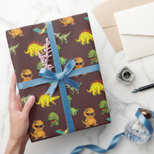 Modern Whimsical Colourful Cartoon Dinosaur Patter Wrapping Paper
