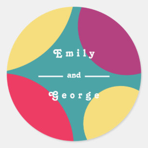 Modern Whimsical Colourful Groovy Abstract Wedding Classic Round Sticker